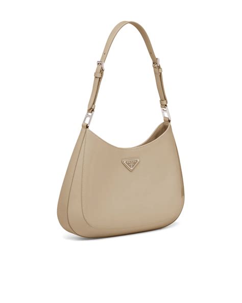 Desert Beige Prada Cleo Brushed Leather Shoulder Bag 